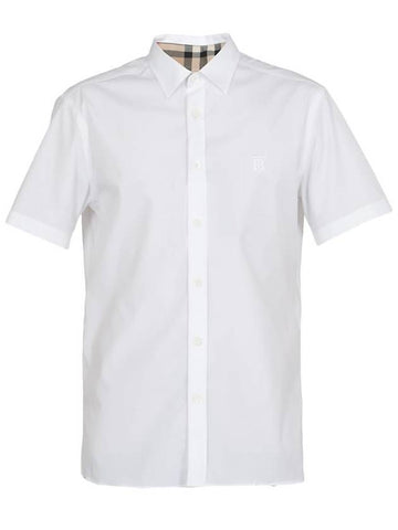 Chest Monogram Embroidered Cotton Short Sleeve Shirt White - BURBERRY - BALAAN 1