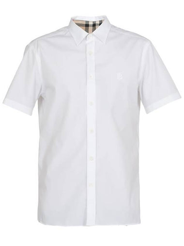 Chest Monogram Embroidered Cotton Short Sleeve Shirt White - BURBERRY - BALAAN 1