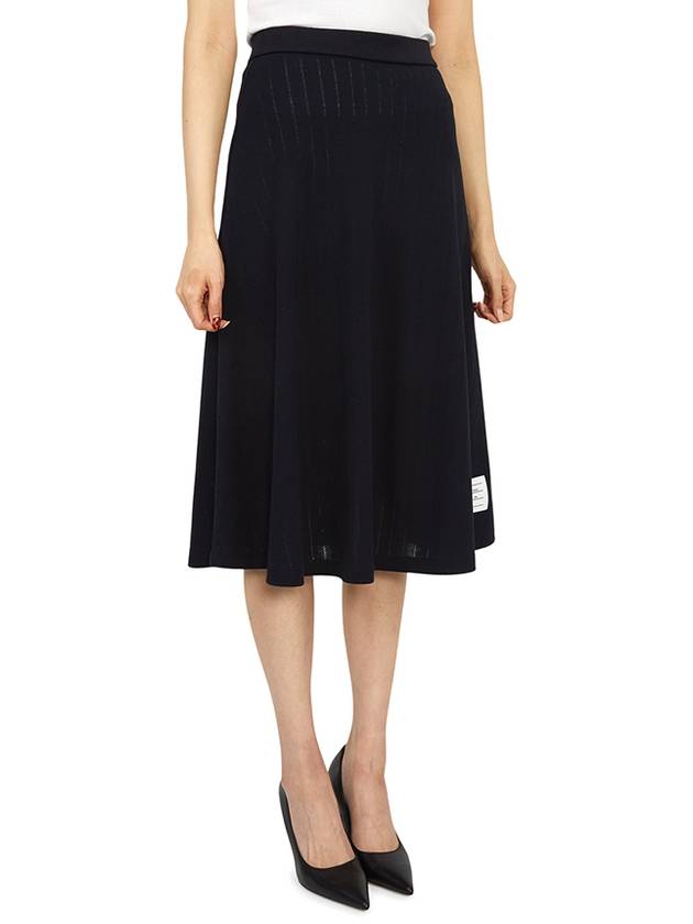 Pointelle Rip Below The Knee A-Line Skirt Navy - THOM BROWNE - BALAAN 6