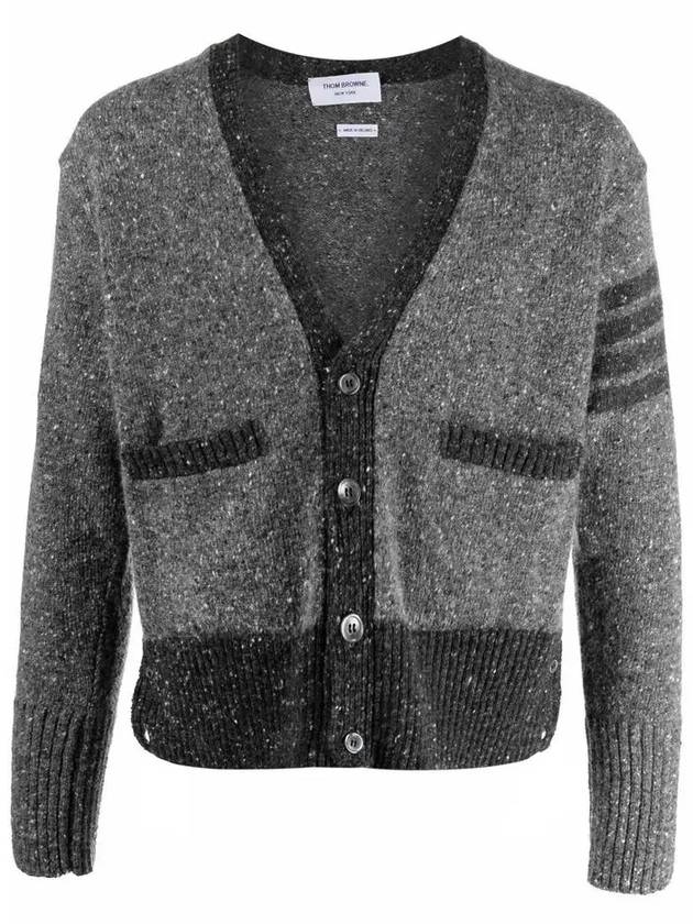 Men's Jersey Stitch Mohair Tweed 4 Lines V-Neck Cardigan Grey - THOM BROWNE - BALAAN 2