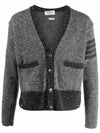 Men's Jersey Stitch Mohair Tweed 4 Lines V-Neck Cardigan Grey - THOM BROWNE - BALAAN 3