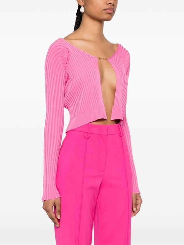 La Maille Pralu Longue Micro Charm Logo Cardigan Pink - JACQUEMUS - BALAAN 4