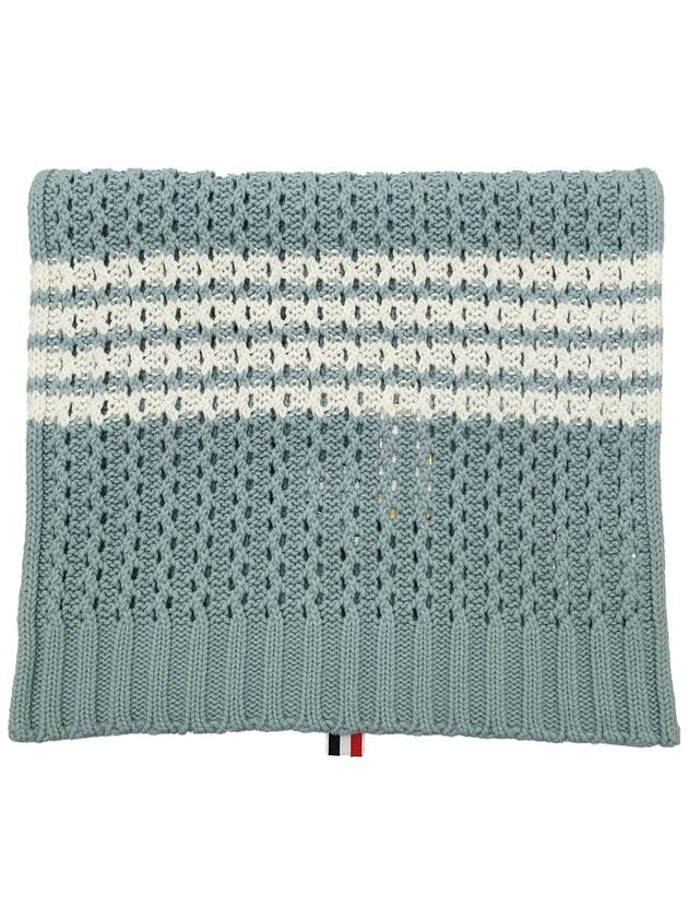 Merino Wool Chunky Pointelle 4 Bar Muffler Blue - THOM BROWNE - BALAAN 2