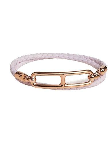 Roulis Double Tour Gold Leather Bracelet Pink - HERMES - BALAAN 1