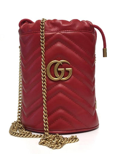 GG Marmont Gold Chain Mini Bucket Bag Red - GUCCI - BALAAN 2