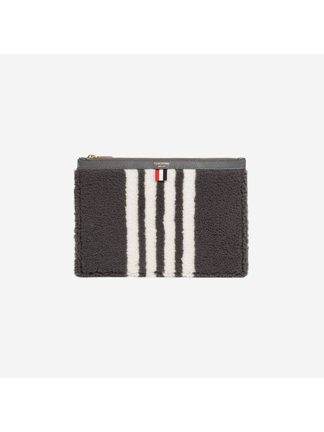 4 Bar Curly Merino Document Small Clutch Bag Medium Grey - THOM BROWNE - BALAAN 2