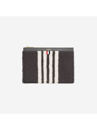 4 Bar Curly Merino Document Small Clutch Bag Medium Grey - THOM BROWNE - BALAAN 2