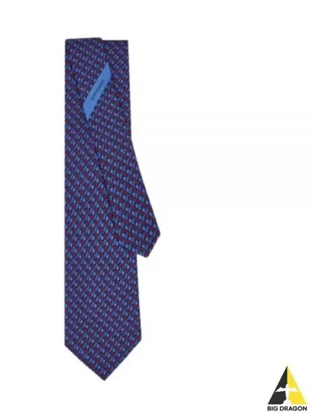 Equestrian Print Silk Tie Dark Blue - SALVATORE FERRAGAMO - BALAAN 2