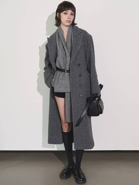 women's double pea coat gray BOUCLE DOUBLE COAT GREY - SIGREAT - BALAAN 1