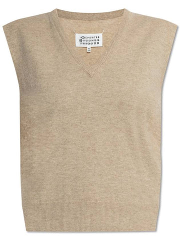 Maison Margiela Wool Vest With V-neck, Women's, Beige - MAISON MARGIELA - BALAAN 1