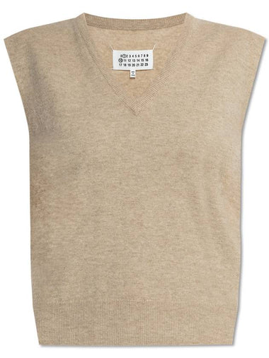 Maison Margiela Wool Vest With V-neck, Women's, Beige - MAISON MARGIELA - BALAAN 1