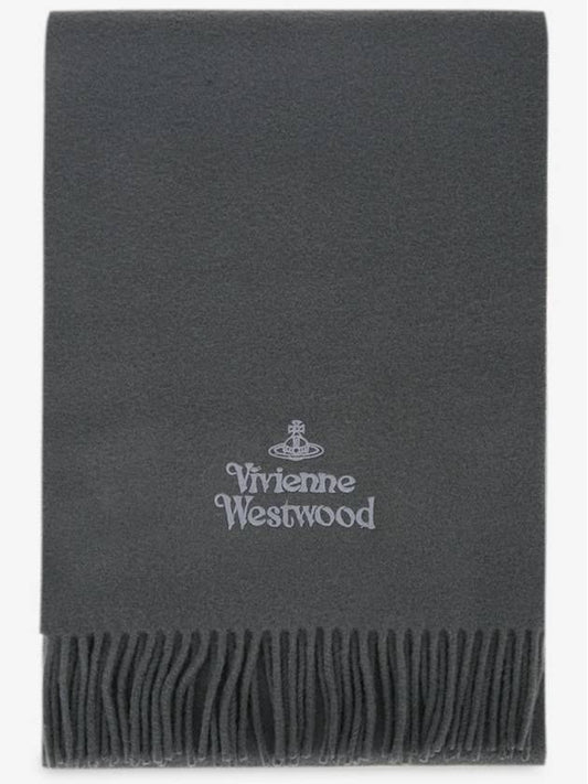 Logo Wool Fringe Muffler Anthracite Grey - VIVIENNE WESTWOOD - BALAAN 2