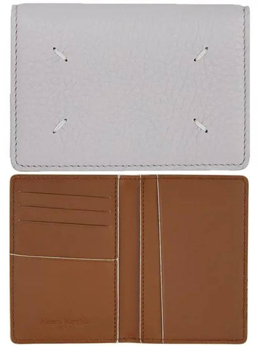 Maison Margiela Stitched Logo Brown Gray Twotone Leather Befold Card Holder - MAISON MARGIELA - BALAAN 1