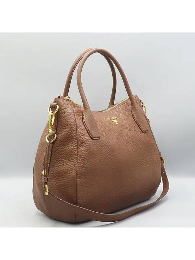 BR4992 Brown VIT DAINO Vitello Dino Leather Gold Logo Tote Bag Shoulder Strap 2WAY - PRADA - BALAAN 3