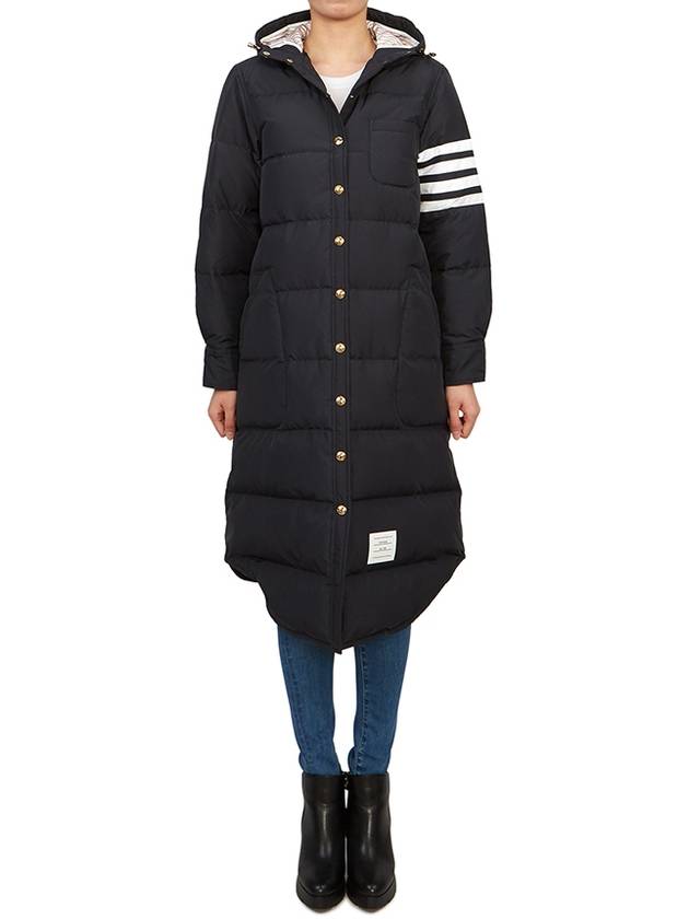 Downfilled Ripstop Classic 4 Striped Hoodie Down Long Padding Navy - THOM BROWNE - BALAAN 3