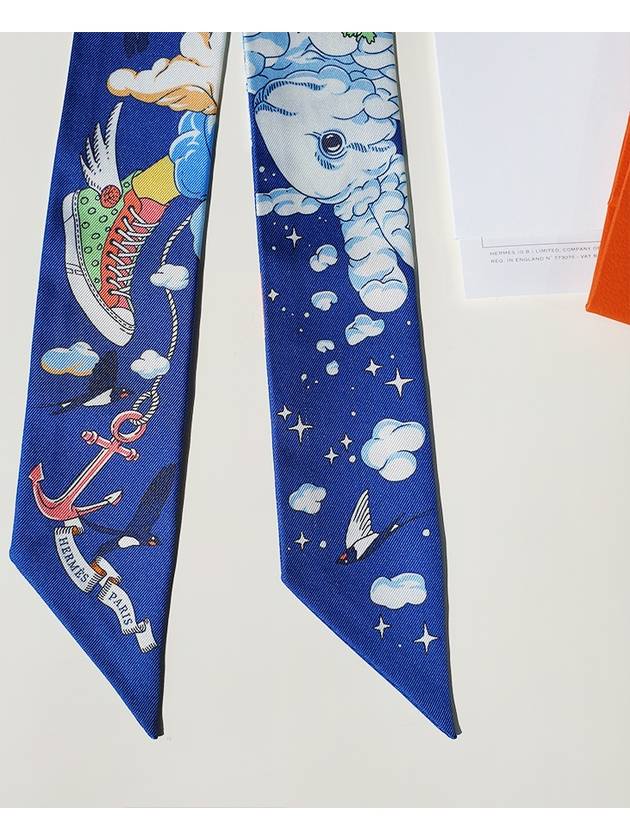 Sur Mon Nuage Twilly Scarf Blue - HERMES - BALAAN 6