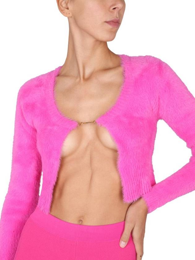 La Maille Neve Manches Longues Fluffy Charm Logo Cardigan Pink - JACQUEMUS - BALAAN 7