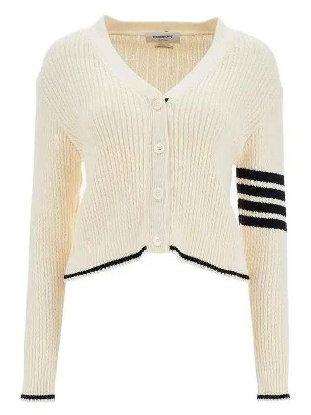 4 Bar Cable Wool Crop Cardigan Ivory - THOM BROWNE - BALAAN 2