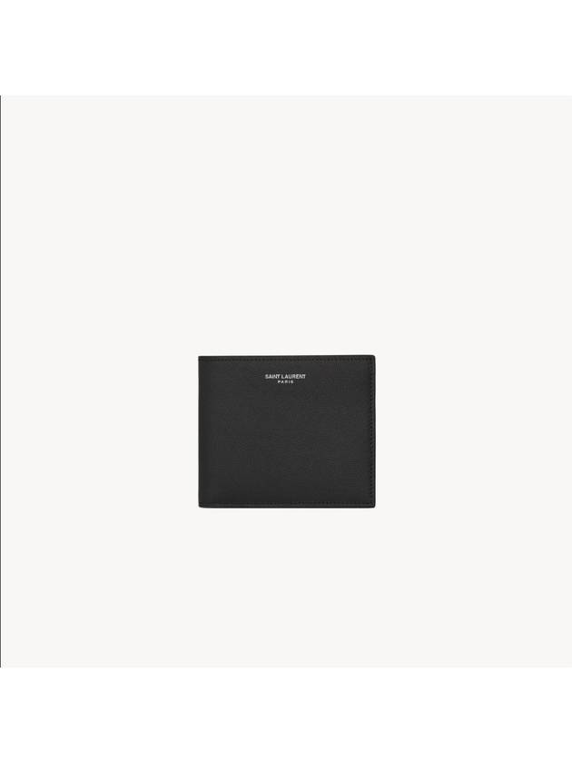 Classic Logo Textured Leather Half Wallet Black - SAINT LAURENT - BALAAN 2