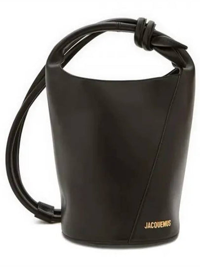 Le Petit Tourni Mini Knotted Leather Bucket Bag Black - JACQUEMUS - BALAAN 2