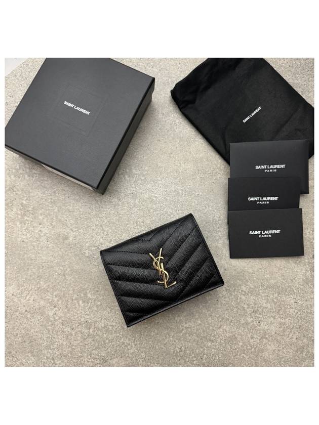 Monogram Caviar Leather Flap Card Wallet Black - SAINT LAURENT - BALAAN 5