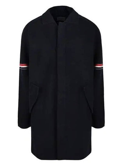 Arm Banding Striped Car Voile Wool Single Coat Navy - THOM BROWNE - BALAAN 2