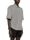 Striped Boxy Fit Short Sleeve Shirt Grey - AMI - BALAAN 4