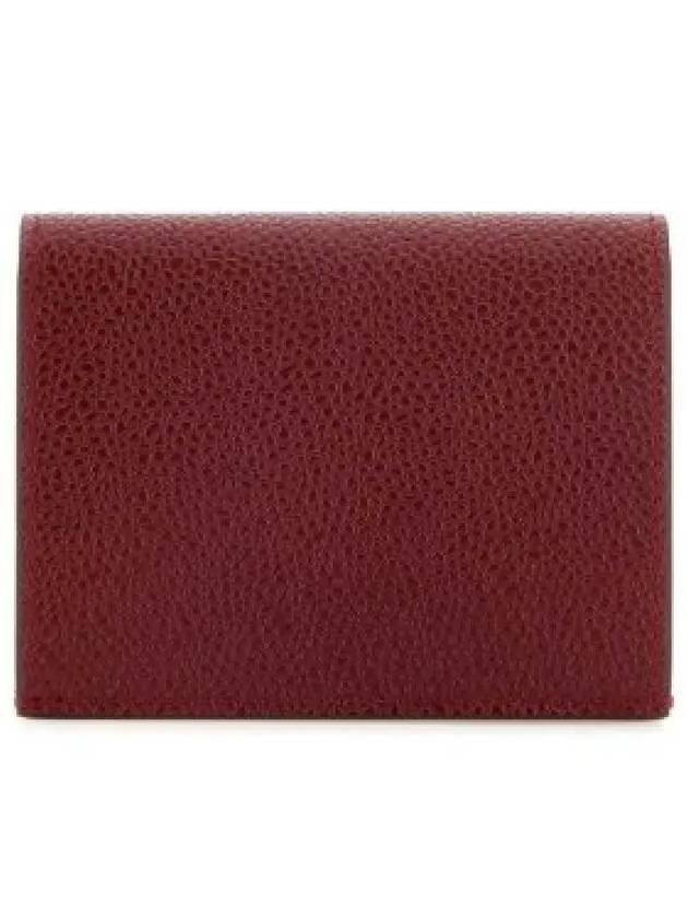 Pebble Grained Leather Double Card Wallet Burgundy - THOM BROWNE - BALAAN 2