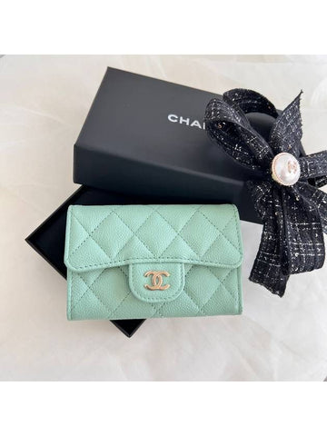 Classic Caviar Flap Card Wallet Light Green - CHANEL - BALAAN 1