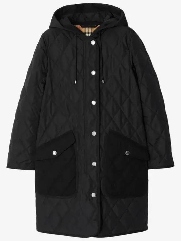 Women's Diamond Quilted Hoodie Single Coat Black - BURBERRY - BALAAN 2