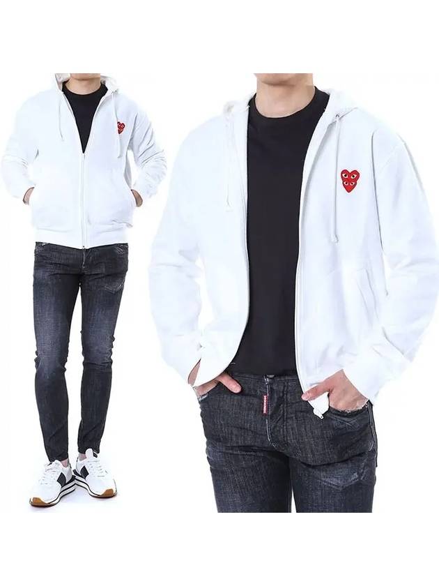 Men's Red Double Heart Wappen Zip Up Hoodie White - COMME DES GARCONS - BALAAN 3