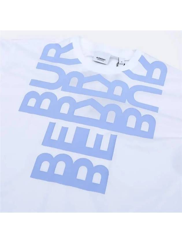 Women's Logo Print Cotton Oversized Short Sleeve T-Shirt White Blue - BURBERRY - BALAAN.