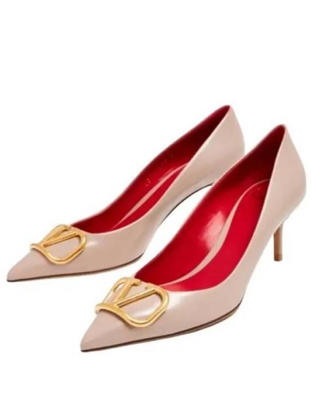 V Logo Signature Smooth Leather Pumps Heels Grey - VALENTINO - BALAAN 2