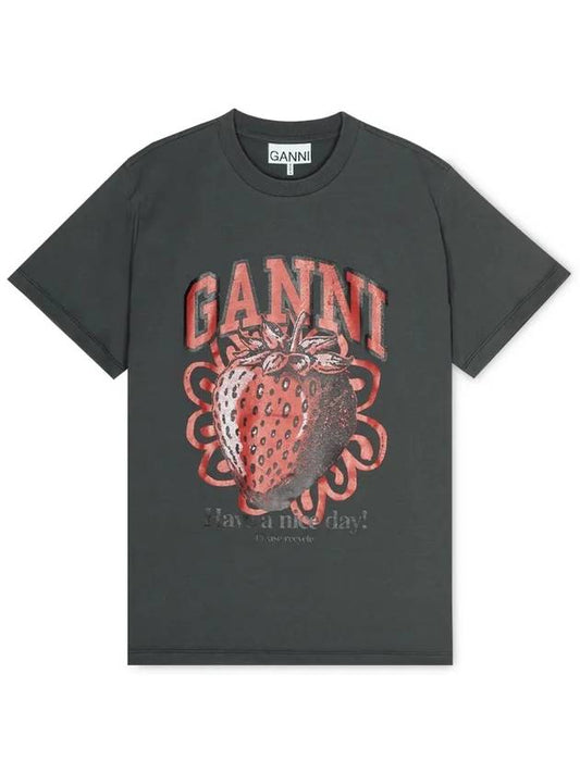 Strawberry Short Sleeve T-Shirt Ash Grey - GANNI - BALAAN 2