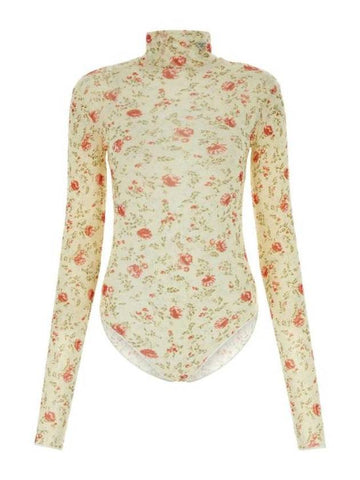 floral mesh bodysuit beige - PRADA - BALAAN 1