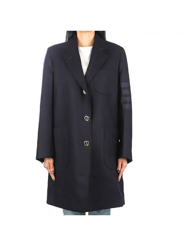 Flannel Sack 4 Bar Wool Cashmere Single Coat Navy - THOM BROWNE - BALAAN 1