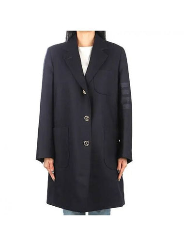 Flannel Sack 4 Bar Wool Cashmere Single Coat Navy - THOM BROWNE - BALAAN 1