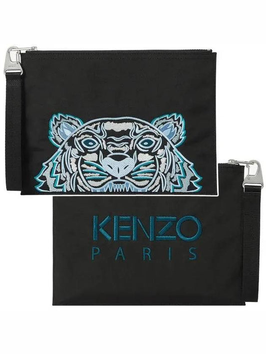 Tiger Embroidered Logo Clutch Bag Black - KENZO - BALAAN 2