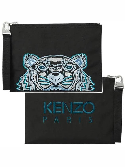 Tiger Embroidery Logo Clutch Bag Black - KENZO - BALAAN 2