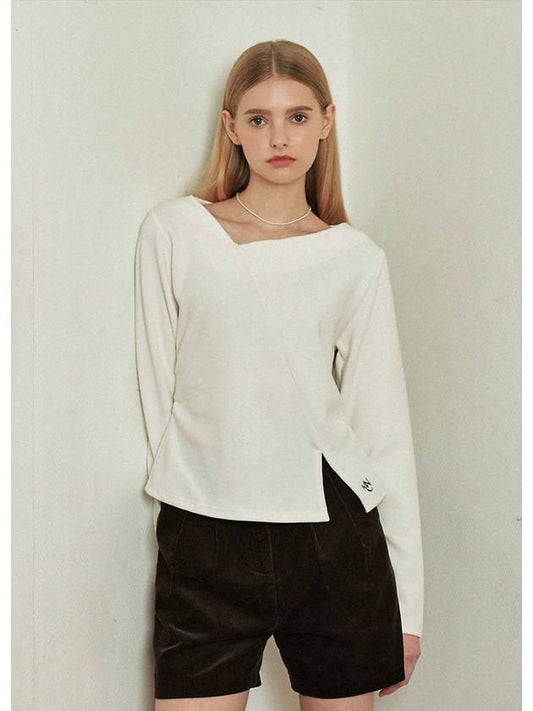 Women's Winning Line Slit Long Sleeve T Shirt Ivory - MICANE - BALAAN 1