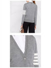 Sustainable Fine Merino Wool 4-Bar Relaxed Fit V-Neck Cardigan Light Grey - THOM BROWNE - BALAAN 6