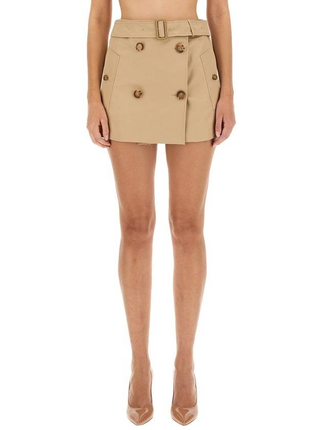 Women's Cotton Gabardine Mini Trench A-Line Skirt Beige - BURBERRY - BALAAN 2