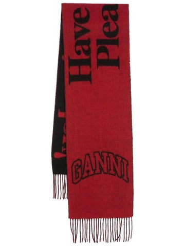 Fringe Wool Scarf Red Black - GANNI - BALAAN 1