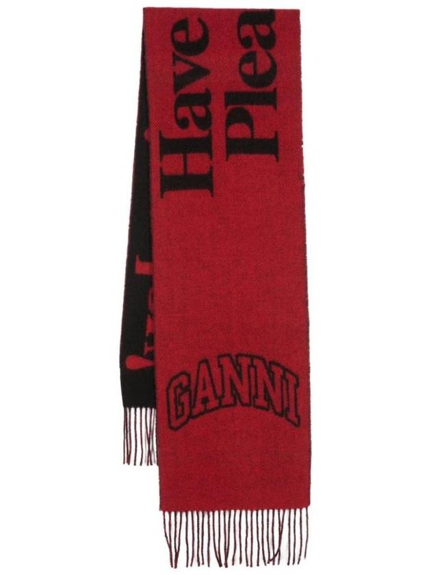 Fringe Wool Scarf Red Black - GANNI - BALAAN 1