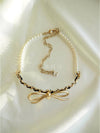 22S Champagne Gold Ribbon Metal Pearl Choker Necklace AB8496 - CHANEL - BALAAN 7