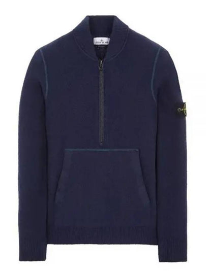 Badge Half Zip-Up Knit Top Navy - STONE ISLAND - BALAAN 2