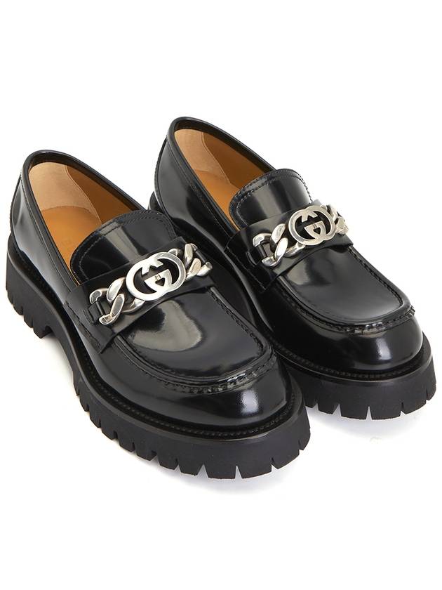 Loafer with Interlocking G Black Leather - GUCCI - BALAAN 4