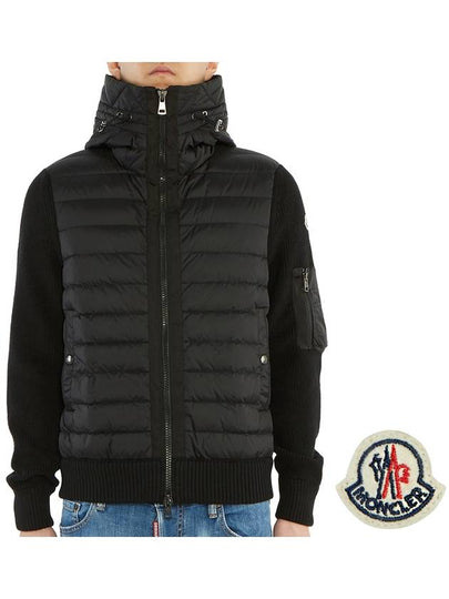 Logo Patch Padded Wool Cardigan Black - MONCLER - BALAAN 2