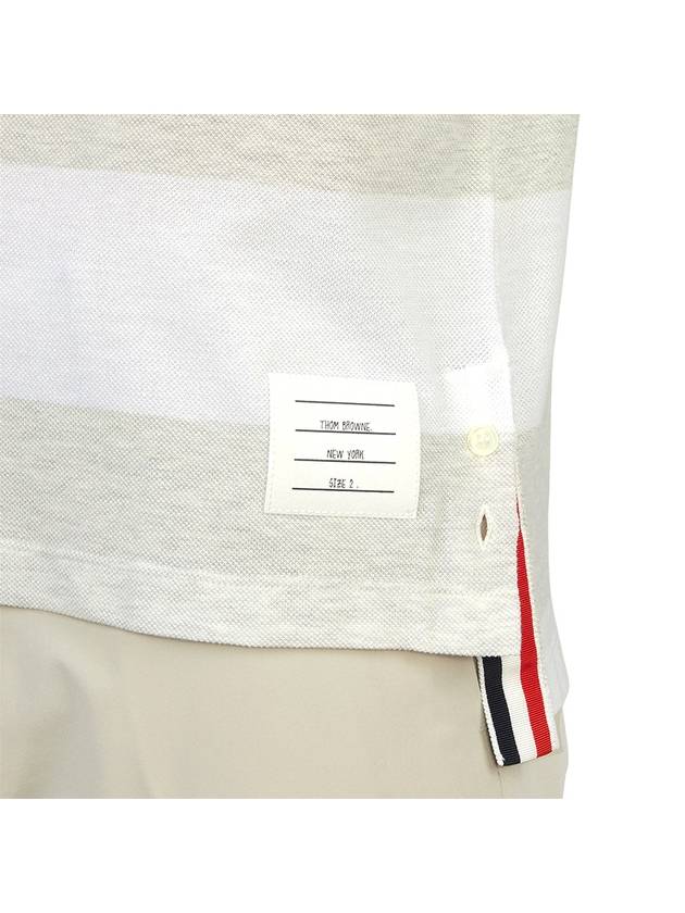 Men's Rugby Striped Pick Pocket Short Sleeve T-Shirt Pale Grey White - THOM BROWNE - BALAAN 10