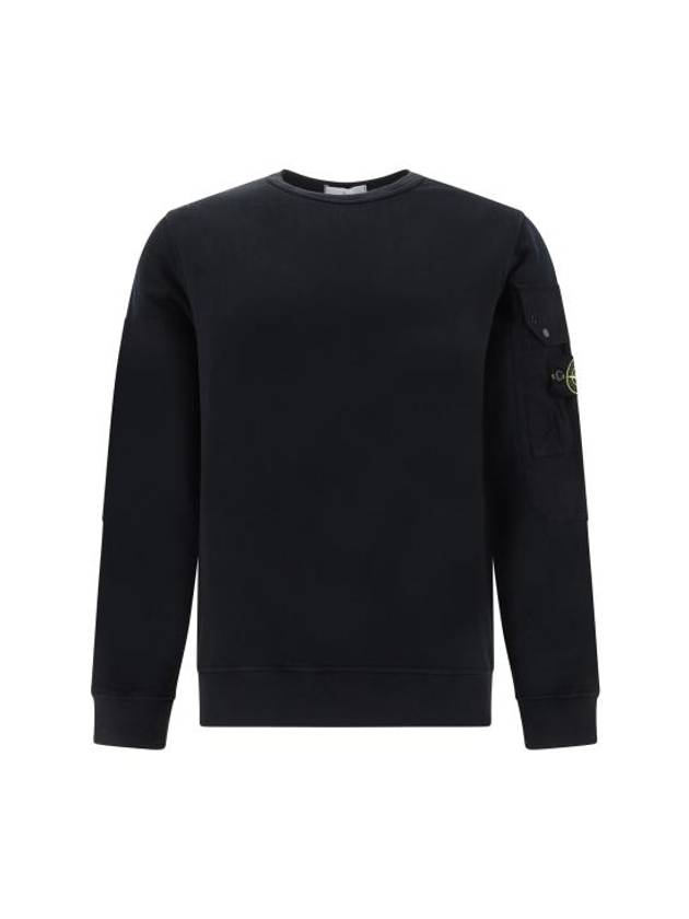 Brushed Organic Cotton Fleece Sweatshirt Black - STONE ISLAND - BALAAN 1